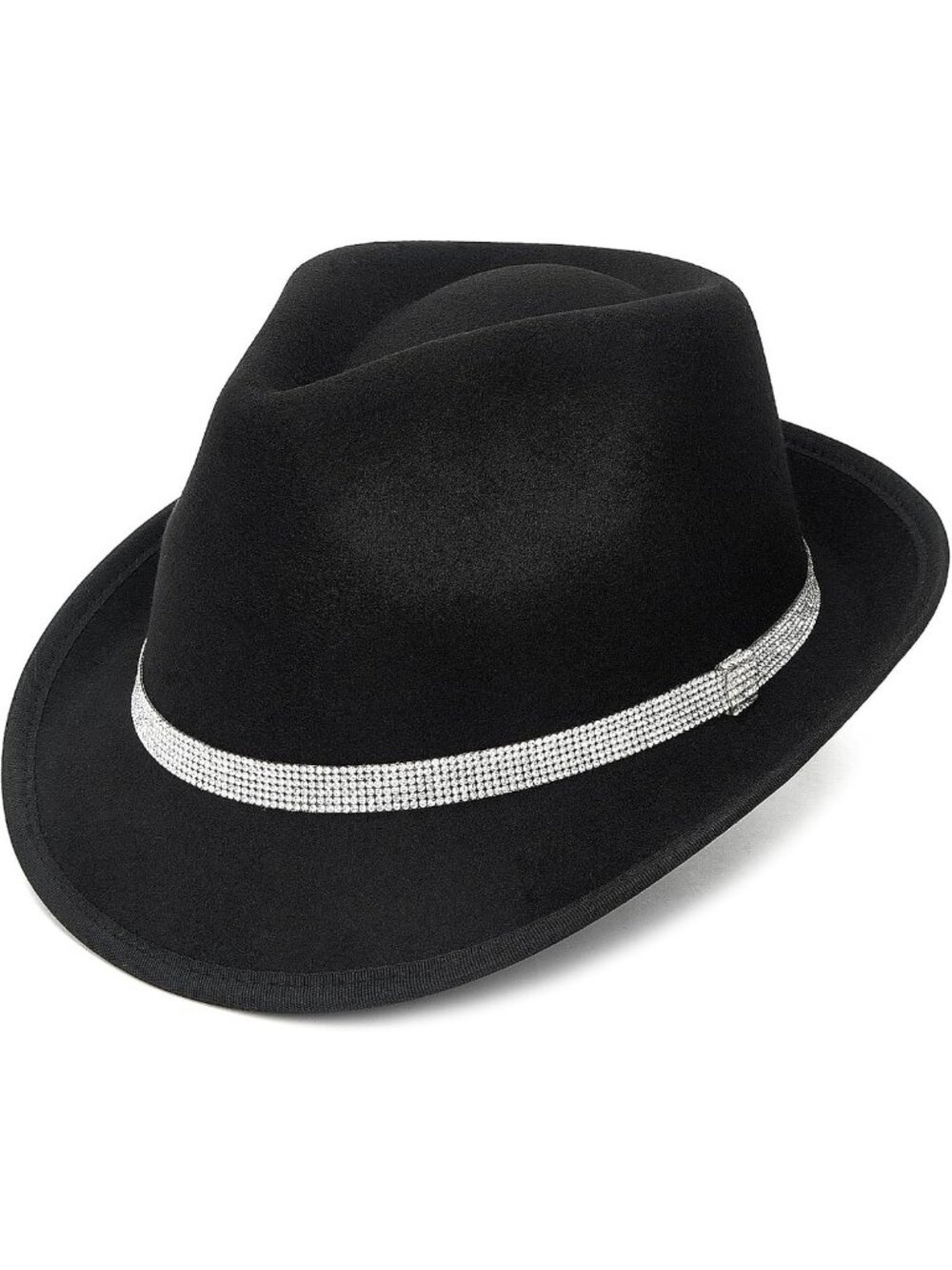 Trendy Short Brim Fedora Hat for Women & Men with Rhinestone Belt - Chic Panama